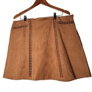 Cato 16W Faux Suede Camel Mini Skirt Lined Fall Autumn Boho Western Buttery Soft